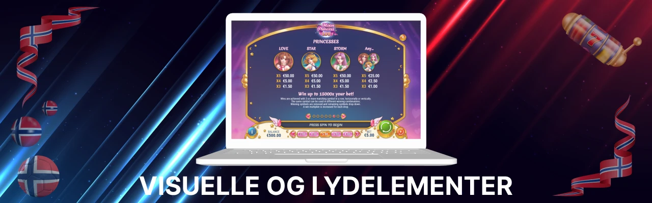 Grafikk og lyd i spilleautomaten moon princess 100