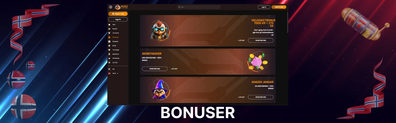 Bonuser hos hugo casino norge